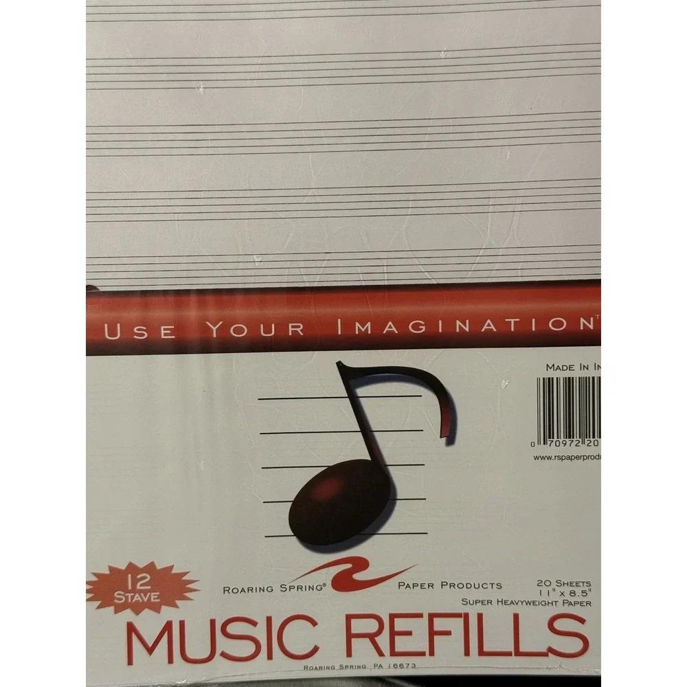 7 Packs of 20 Sheets Ea. Music Filler Paper 12 Stave H.D White 11